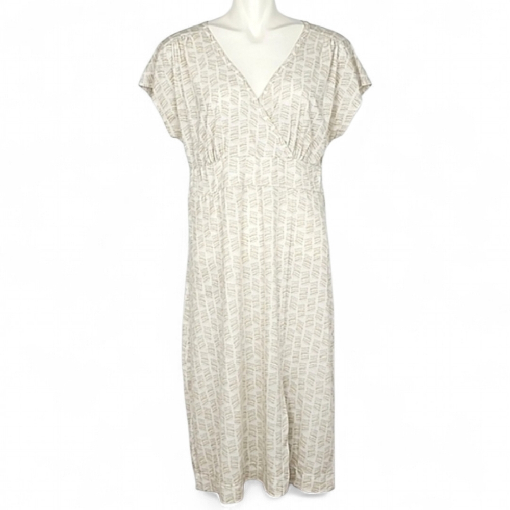 Royal Robbins Women's Standard Fit Midi Dress Dash Ivory Speckled V Neck L